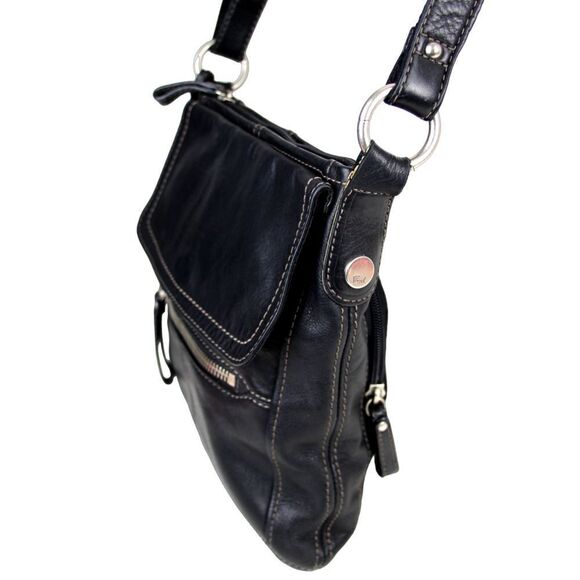 FOSSIL BLACK GENUINE LEATHER KEY CHAIN X-BODY MESSENGER SHOULDER BAG HANDBAG - Picture 6 of 16